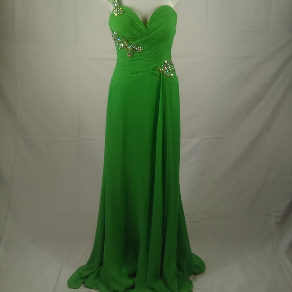 Alyce Paris Kelly Green 1 Shoulder Gown Size 4 - Picture 4 of 8